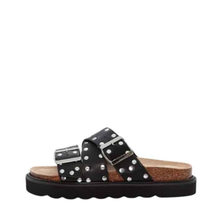 Duffy Capri Uno sandal til dame i sort med nitte detaljer og justerbare spænder