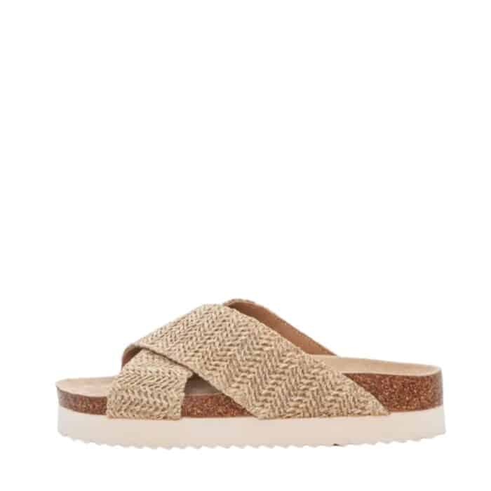 Duffy Roma Undici sandal til dame i beige med krydsrem og overdel i bast