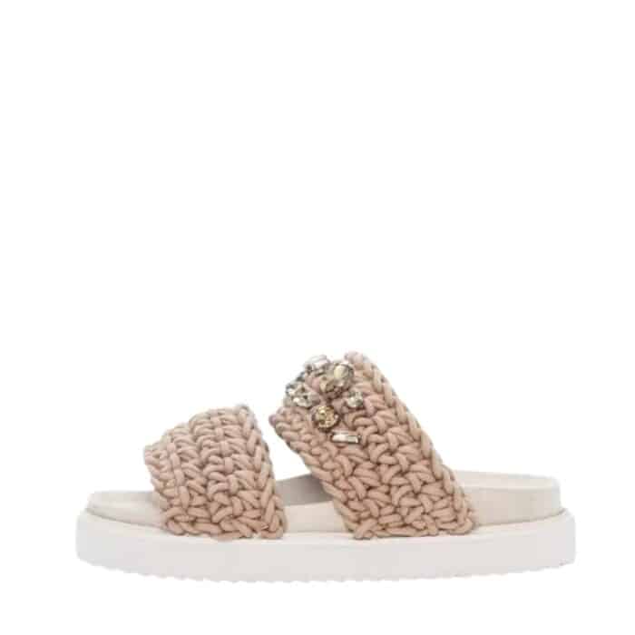 Duffy Salandra Uno sandal til dame i beige med diamantlignende detaljer og flettede remme