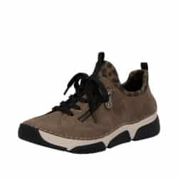 Rieker sneakers til dame i brun med pynte lynlås og snørebånd samt skindsål