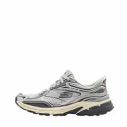 Skechers Slip-In Stamina Sport sneakers til dame i sølv med fast hælkappe og memory sål samt snørebånd