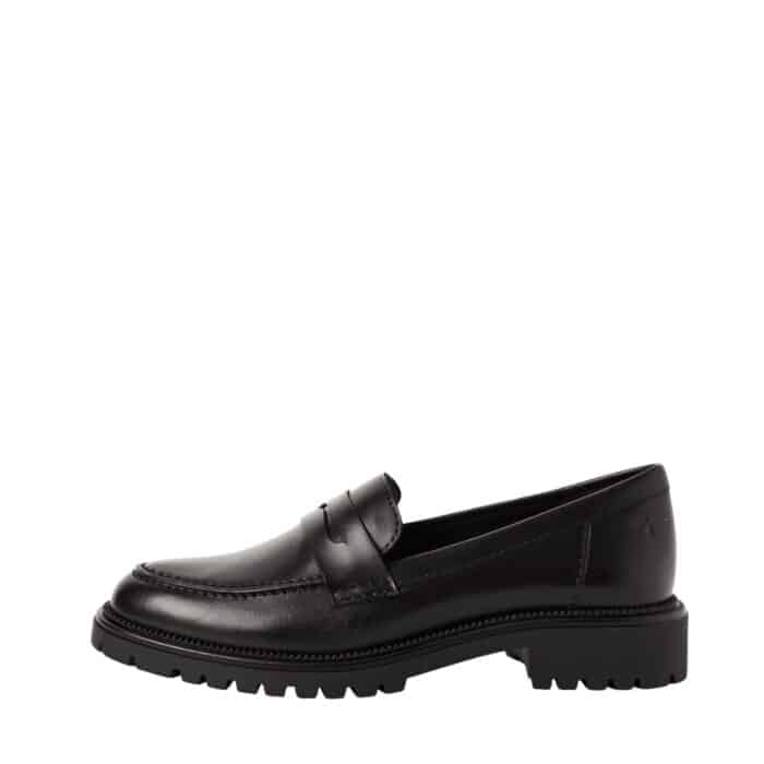 Tamaris loafers til dame i sort med skindoverdel og blød Touch-it sål samt chuncy ydersål