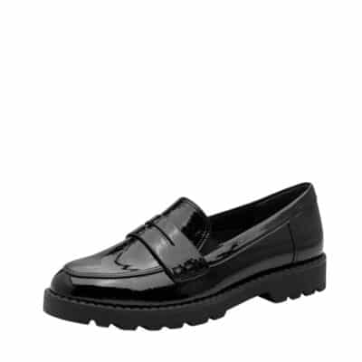Tamaris loafers til dame i sort med lakoverdel samt blød Touch-it sål