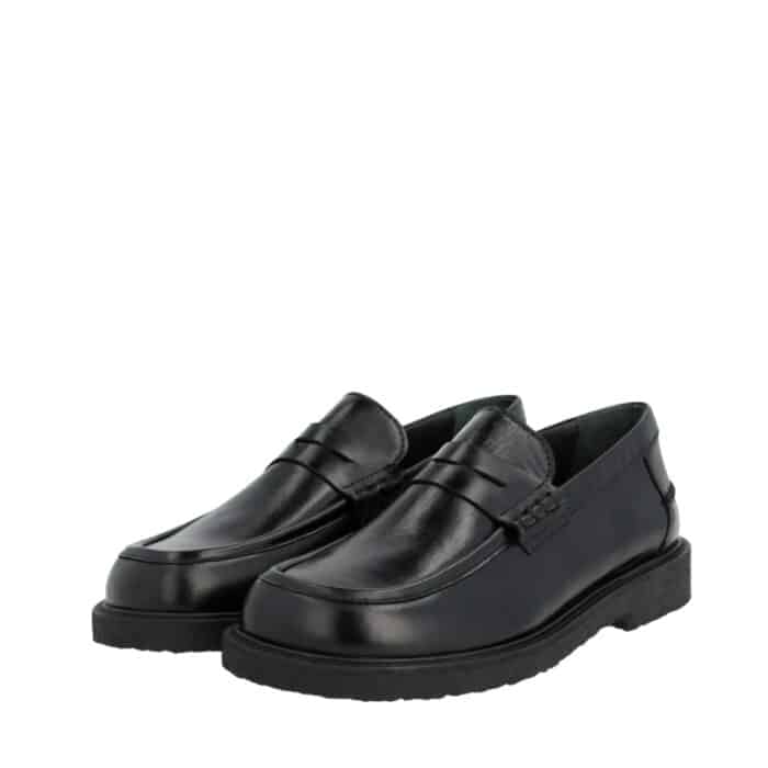 Angulus loafers til dame i sort med skindoverdel og rund snude