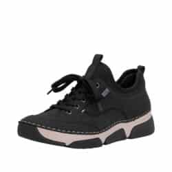 Rieker sneakers til dame i sort med skindsål og Rieker-Tex samt snørebånd