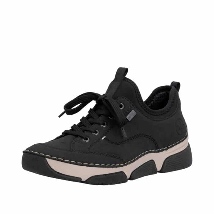 Rieker sneakers til dame i sort med skindsål og Rieker-Tex samt snørebånd