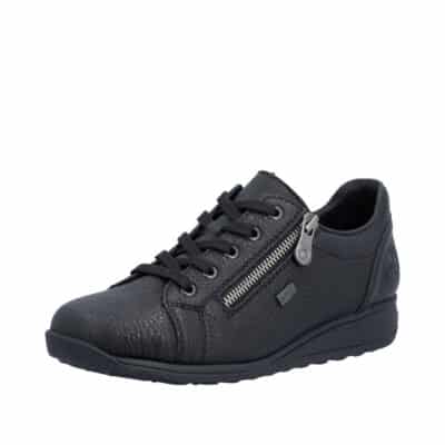Rieker sneakers til dame i sort med skindoverdel og ekstra bredde H samt Rieker-Tex og udtagelig sål